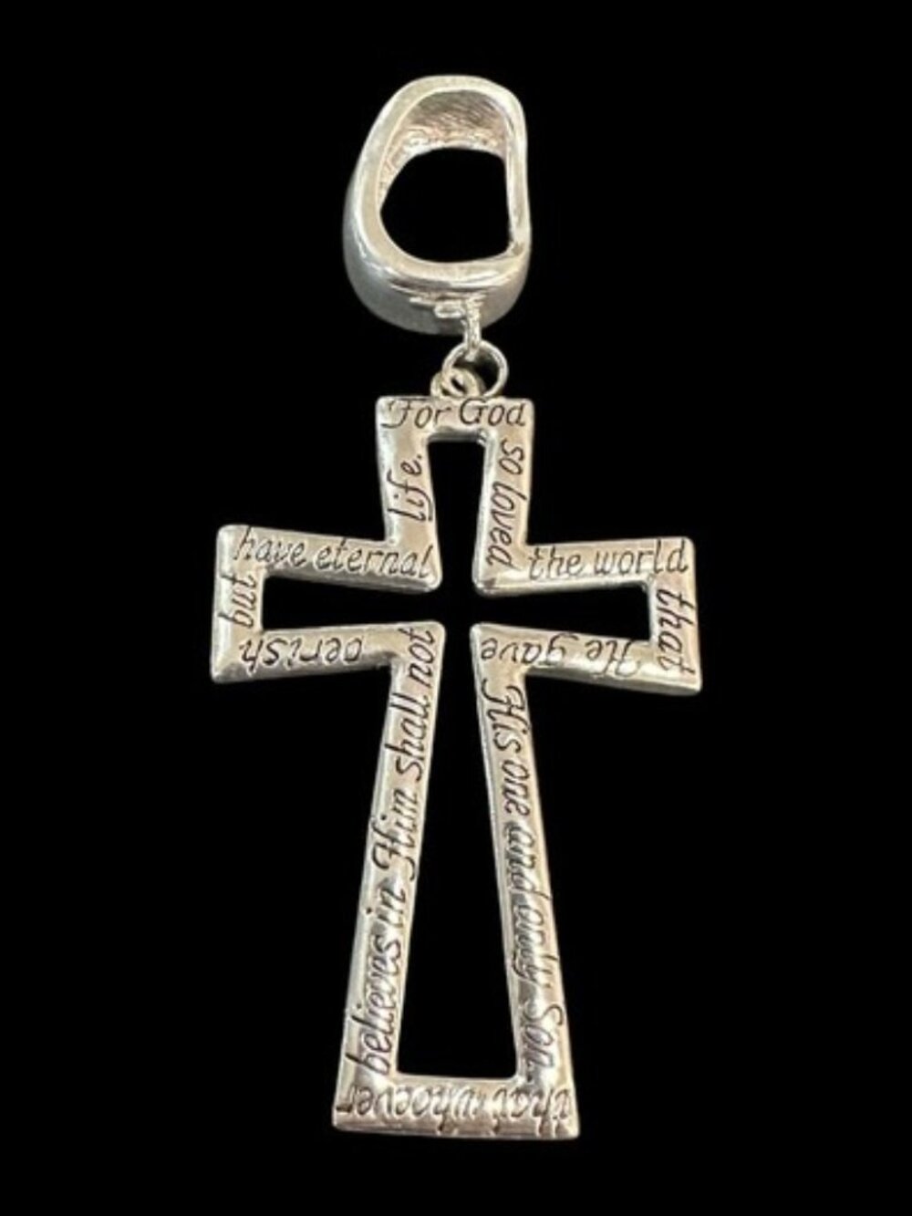 Silver-Tone Cross Pendant Scarf Slide With Engraved Inspirational Message